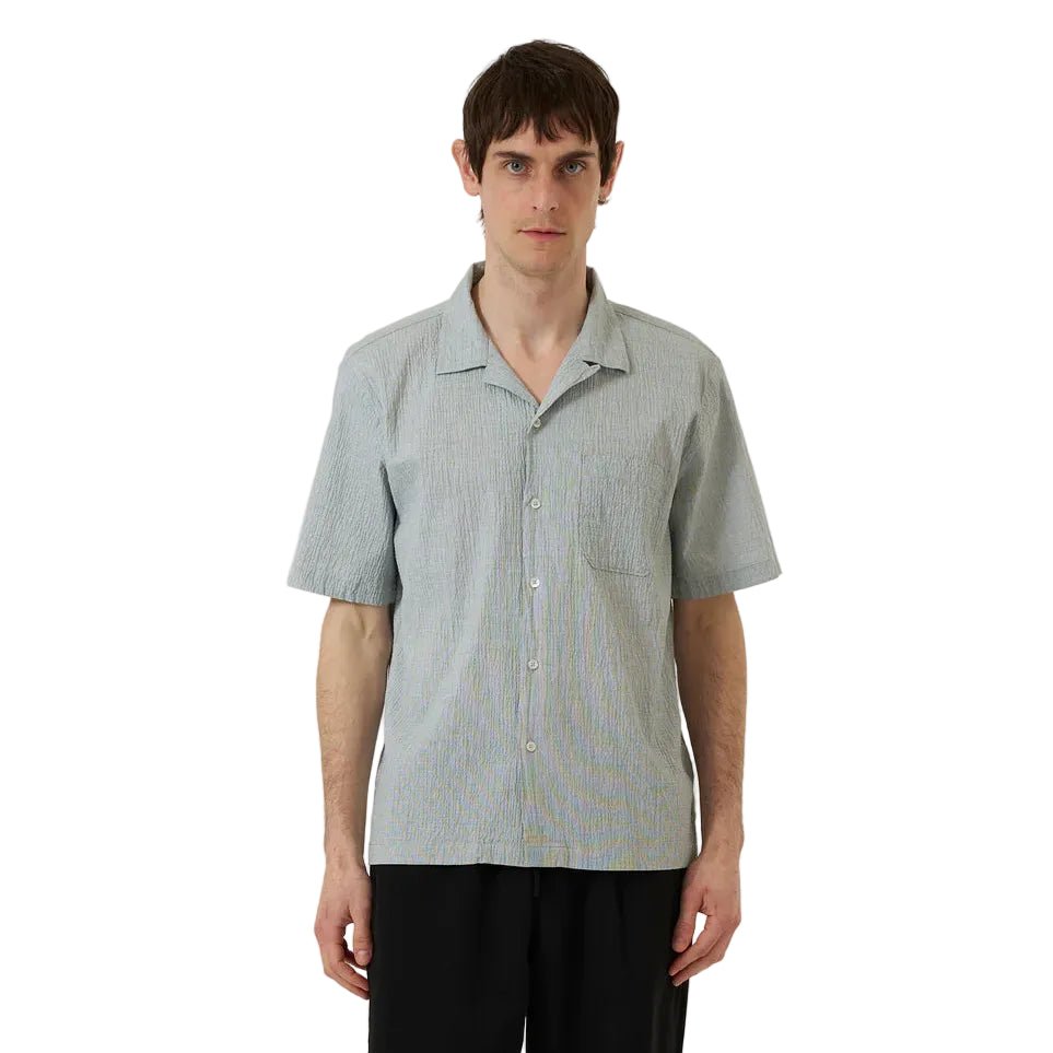 Universal Works Seersucker Road Shirt Green - Merchant Menswear