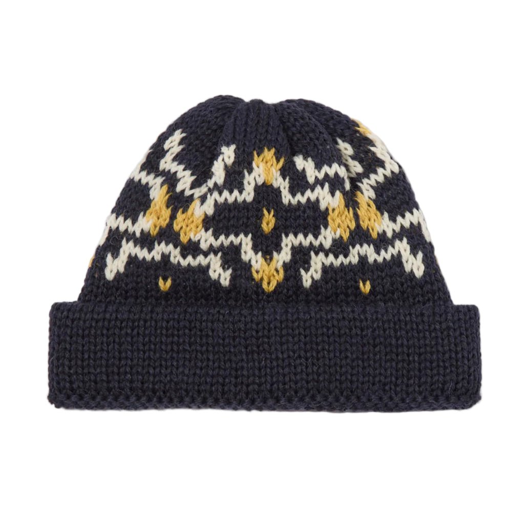 Universal Works Short Watch Cap - British Wool Navy/Ecru - Merchant Menswear