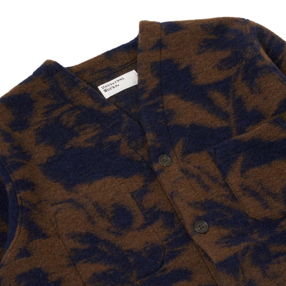 Universal Works Studio Fleece Cardigan Navy/Brown - Merchant Menswear