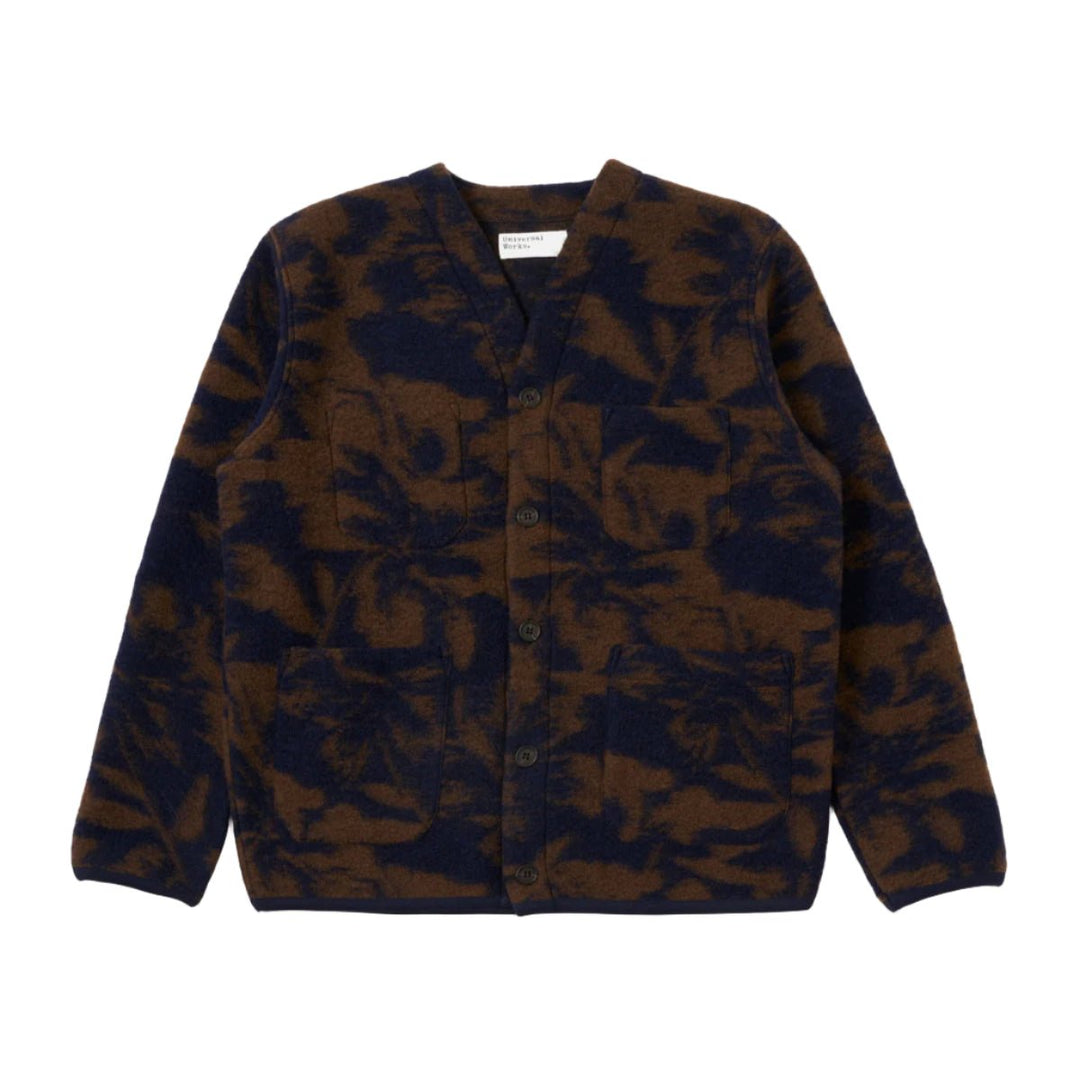 Universal Works Studio Fleece Cardigan Navy/Brown - Merchant Menswear