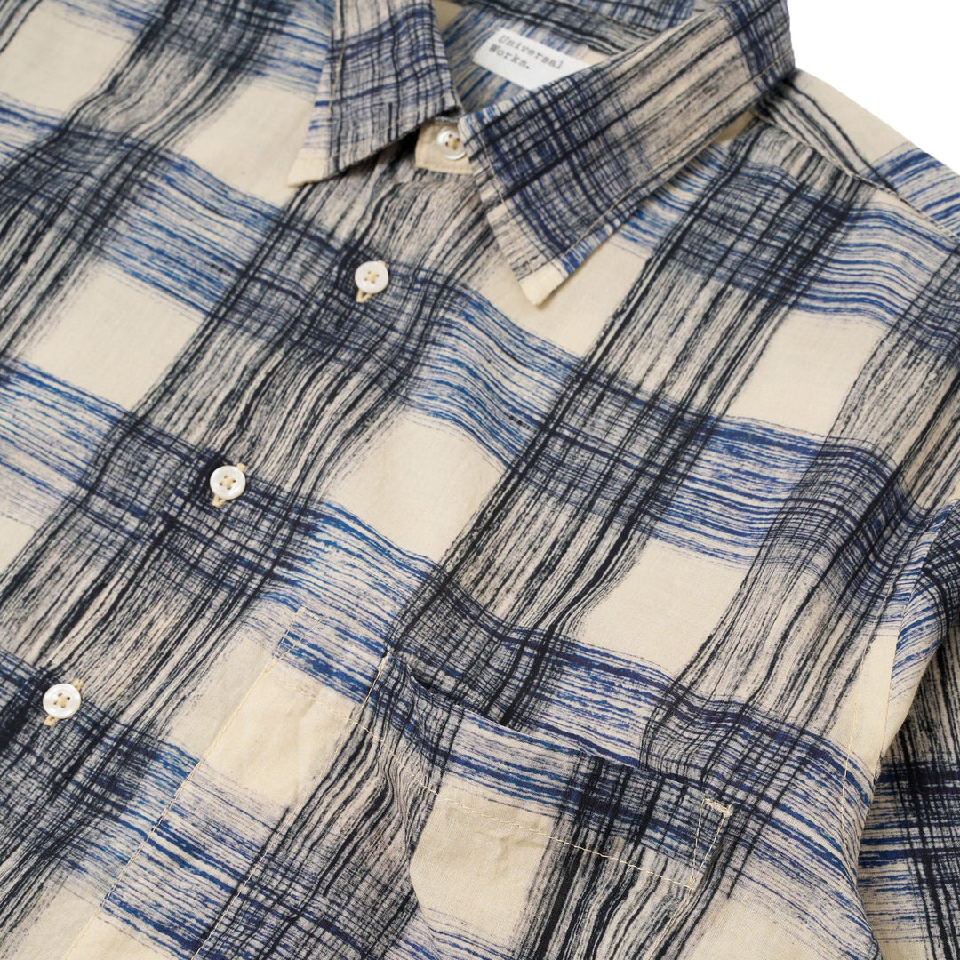 Universal Works Window Pane Square Pocket Shirt Navy - Merchant Menswear