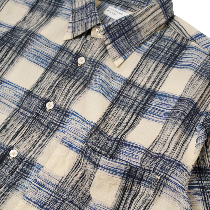 Universal Works Window Pane Square Pocket Shirt Navy - Merchant Menswear