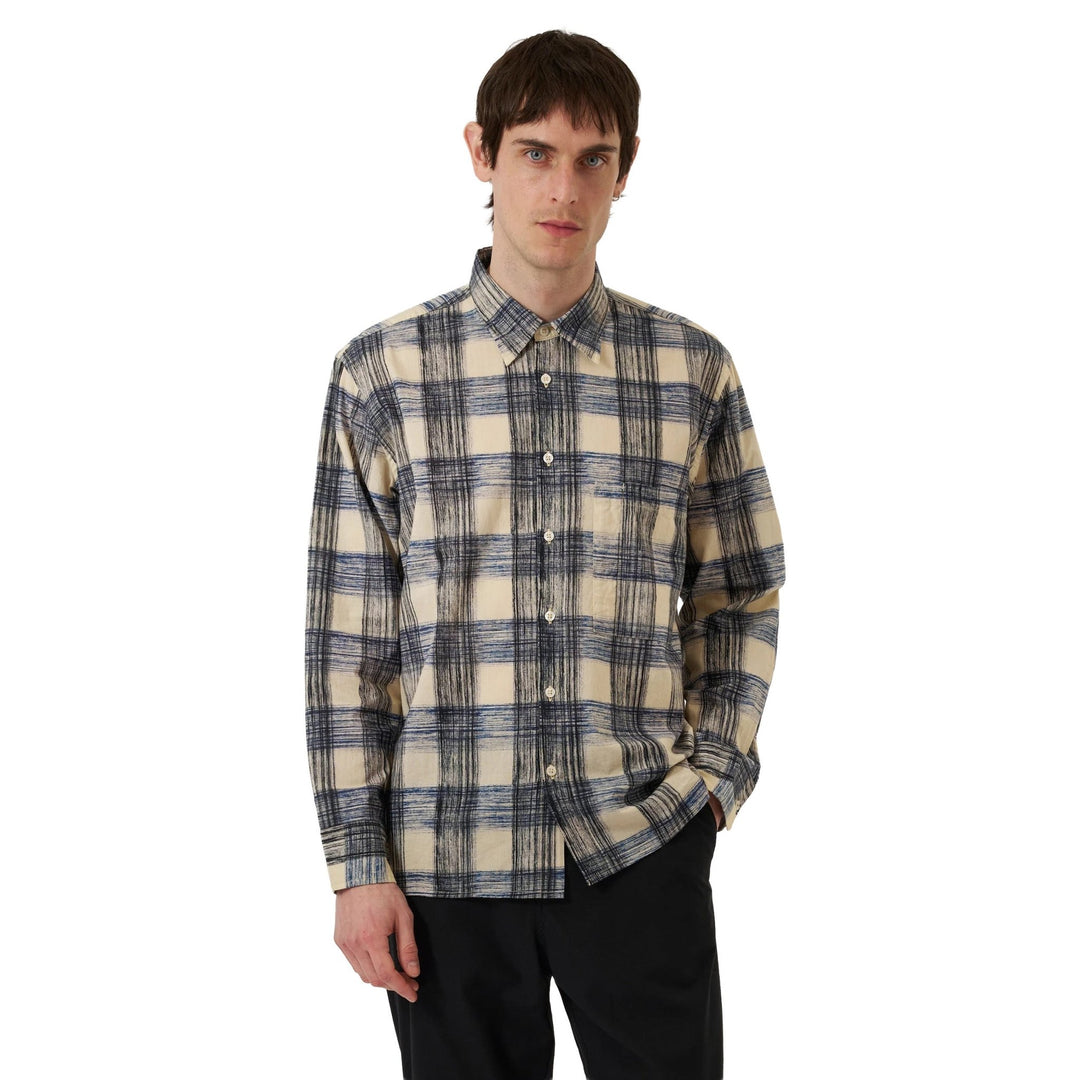 Universal Works Window Pane Square Pocket Shirt Navy - Merchant Menswear