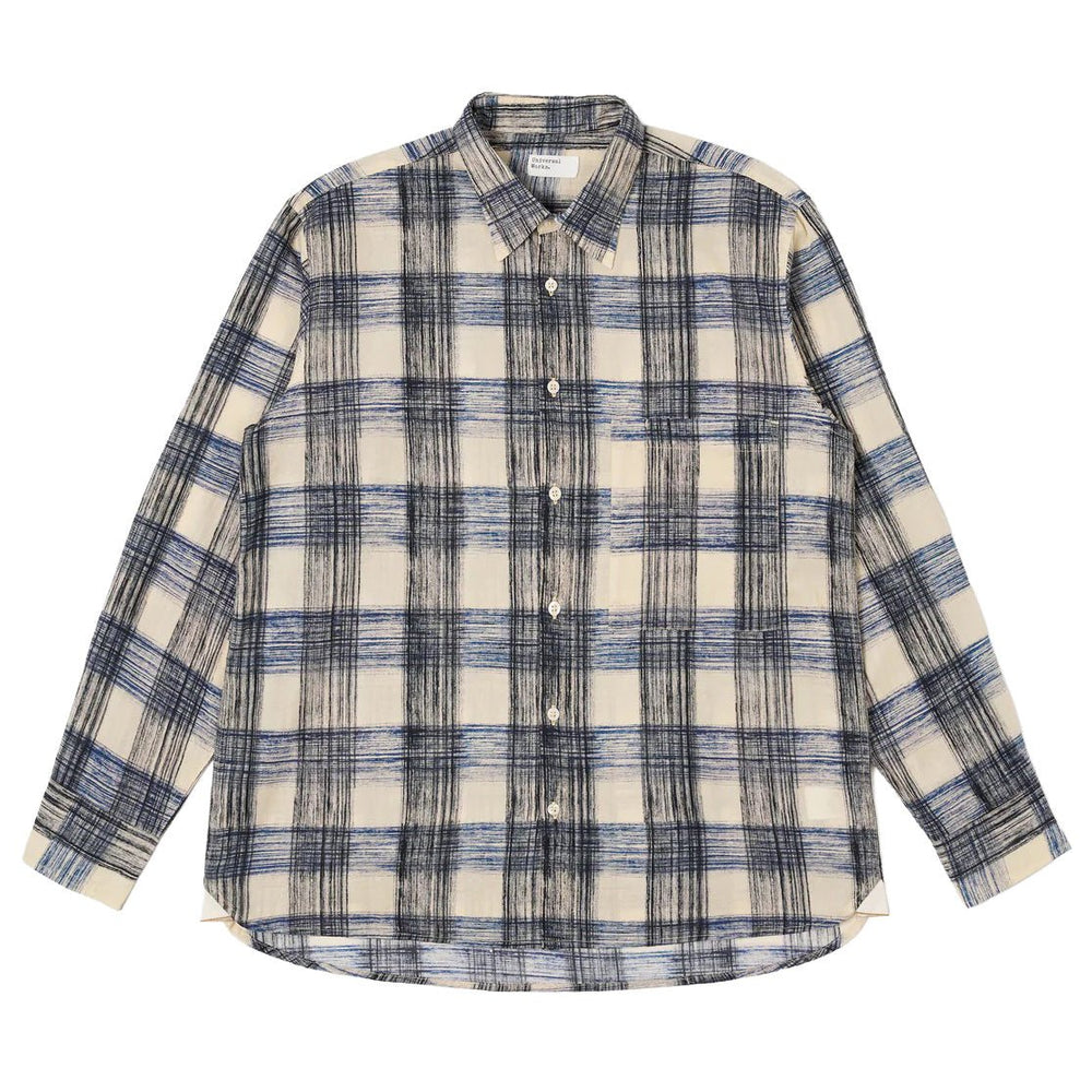 Universal Works Window Pane Square Pocket Shirt Navy - Merchant Menswear