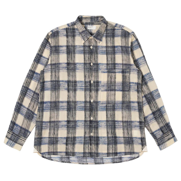Universal Works Window Pane Square Pocket Shirt Navy - Merchant Menswear