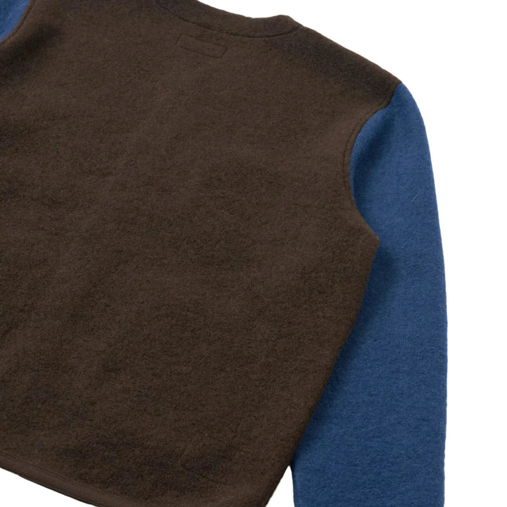 Universal Works Wool Fleece Cardigan Brown/Indigo - Merchant Menswear