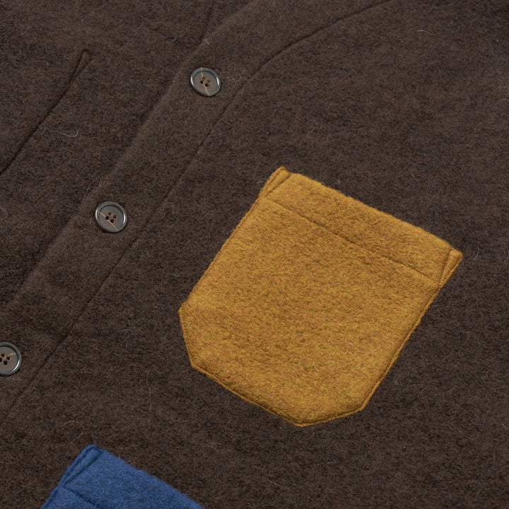 Universal Works Wool Fleece Cardigan Brown/Indigo - Merchant Menswear