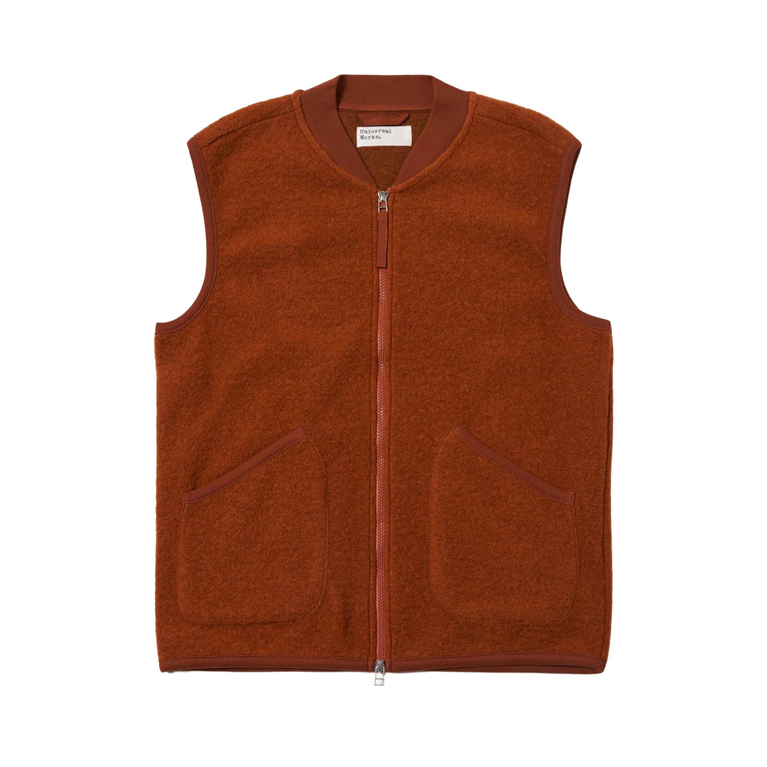 Universal Works Wool Fleece Zip Waistcoat Rust - Merchant Menswear