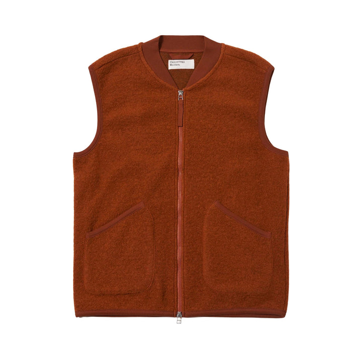 Universal Works Wool Fleece Zip Waistcoat Rust - Merchant Menswear