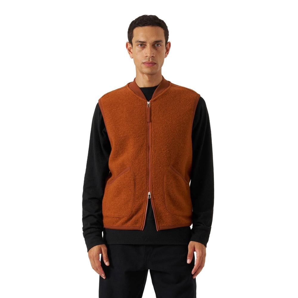 Universal Works Wool Fleece Zip Waistcoat Rust - Merchant Menswear