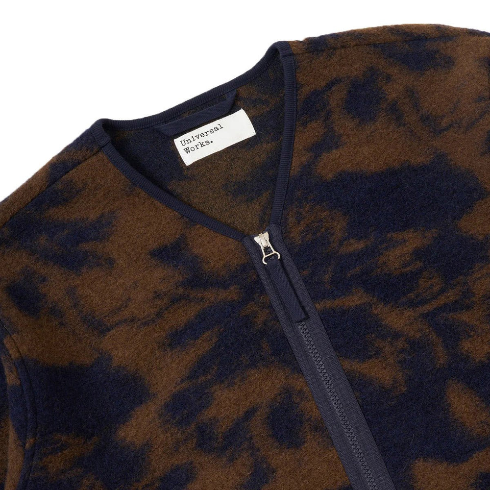 Universal Works Zip Liner Jacket Studio Fleece Navy/Brown - Merchant Menswear