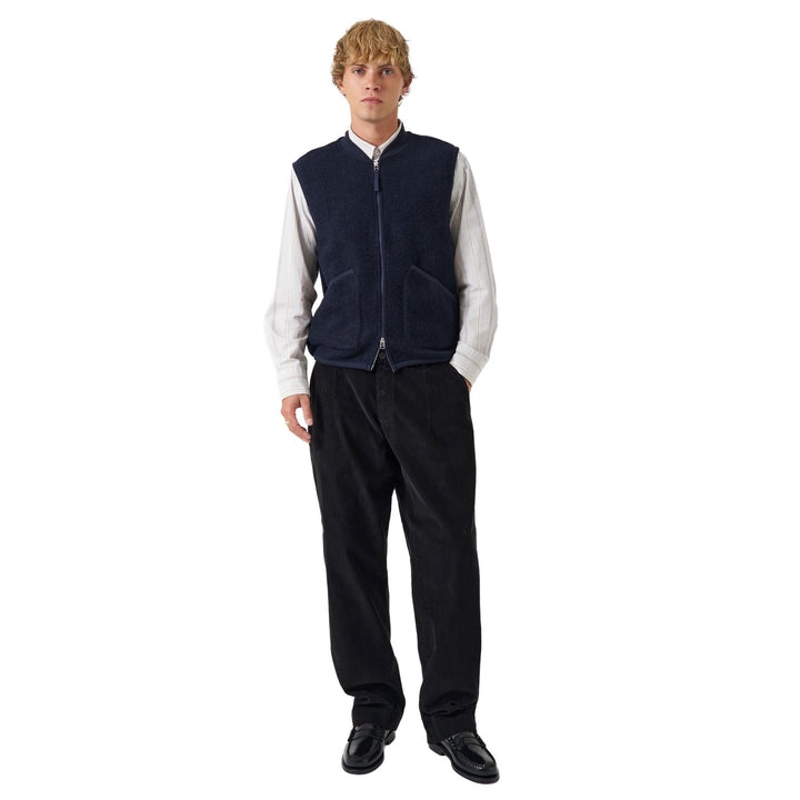 Universal Works Zip Waistcoat Wool Fleece Navy - Merchant Menswear