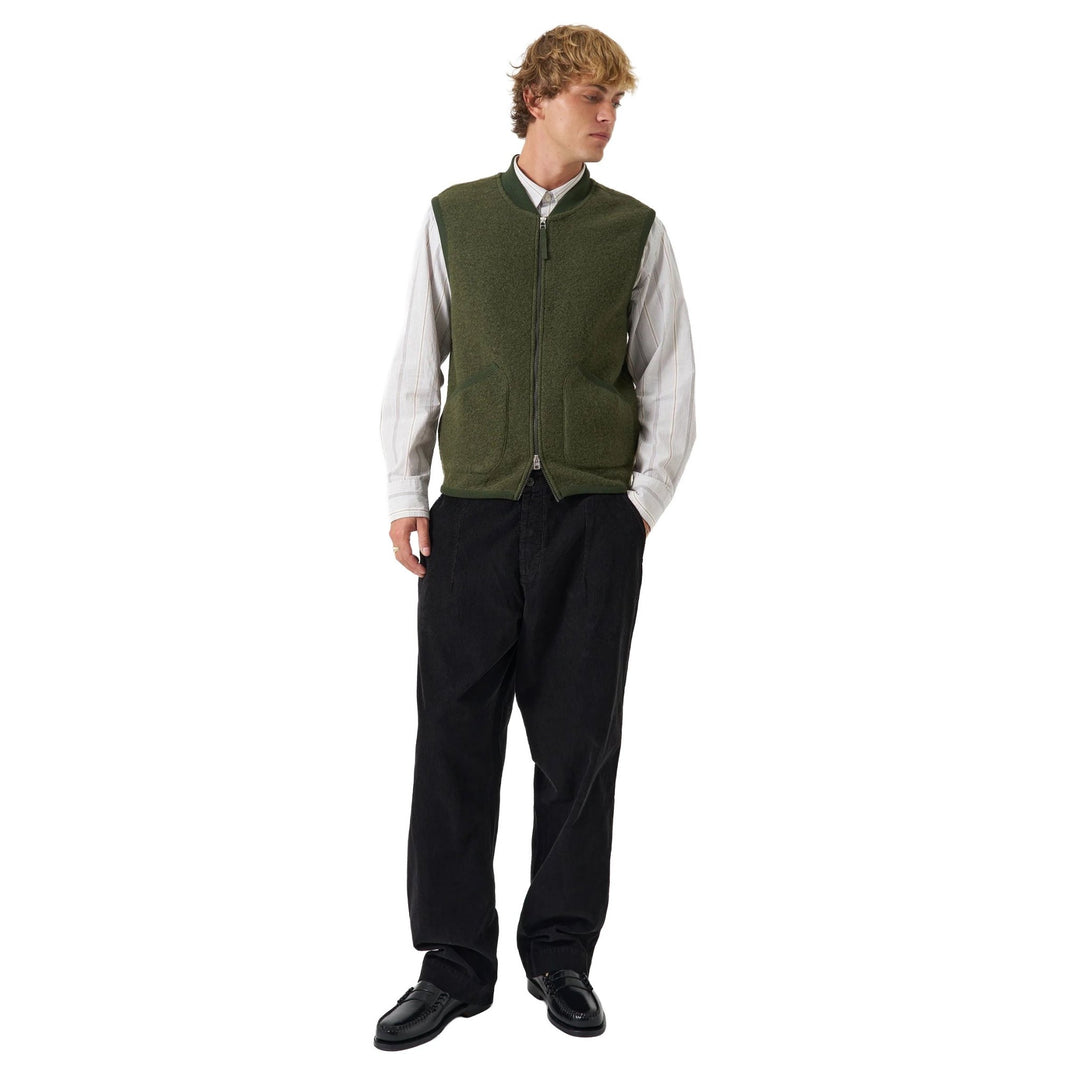Universal Works Zip Waistcoat Wool Fleece Olive - Merchant Menswear