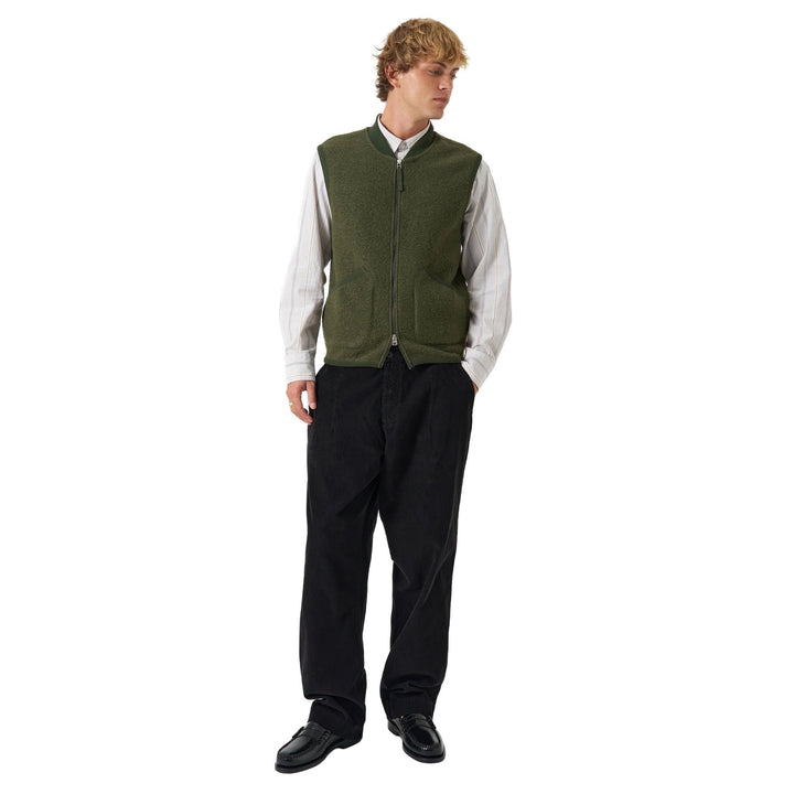 Universal Works Zip Waistcoat Wool Fleece Olive - Merchant Menswear
