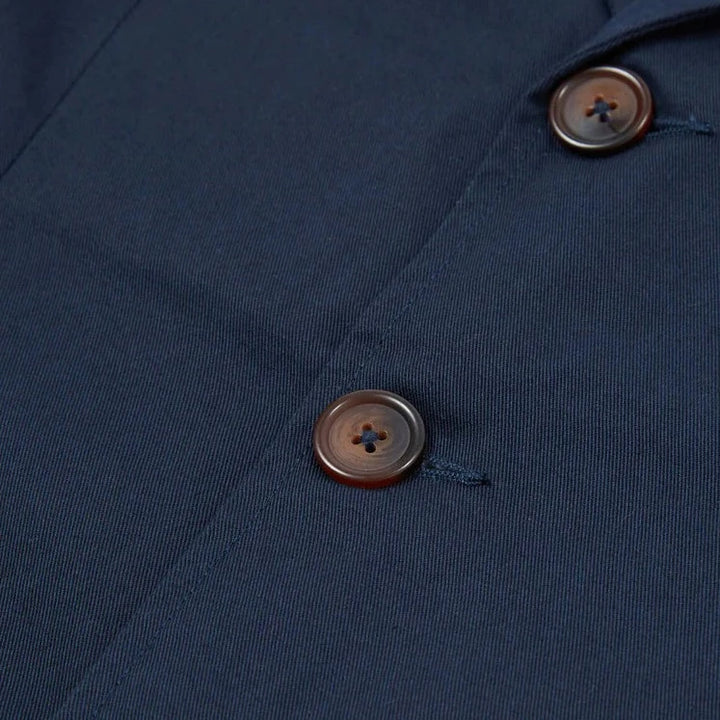 universal works London Jacket  In Navy Twill Navy Button Detail Image