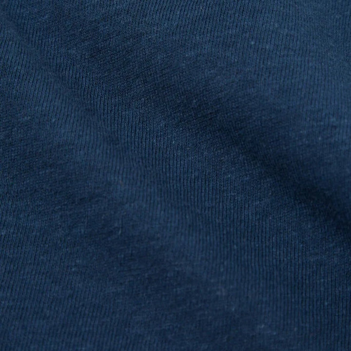 universal works Newlyn Cotton  Hemp Polo Shirt Navy Fabric Image