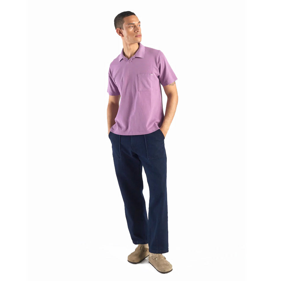 universal works Vacation Pique Polo In Lilac Model front Image