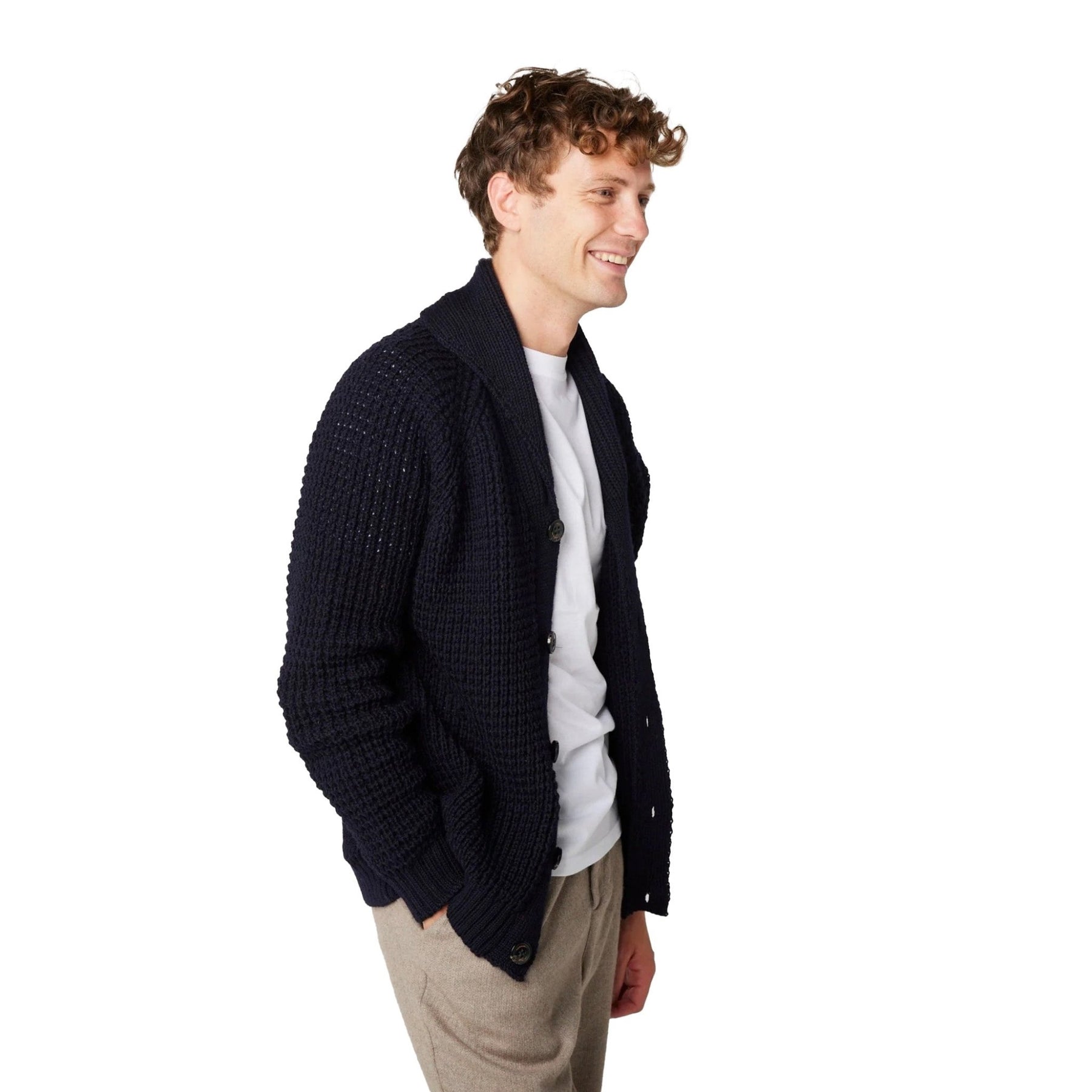 Peregrine Waffle Shawl Cardigan Navy – Merchant Menswear