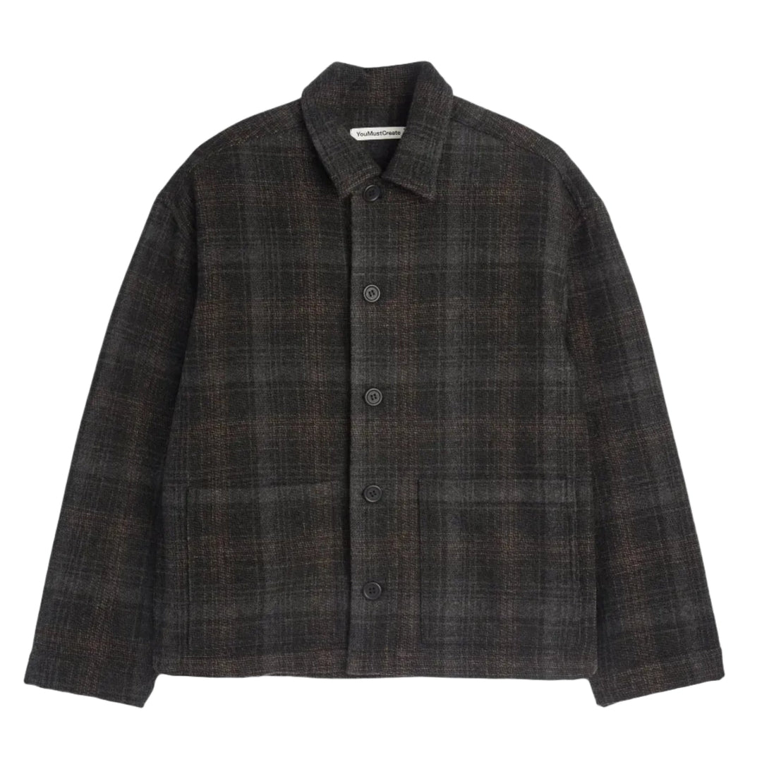 YMC PJ Flannel Wool Blend Overshirt Brown Multi - Merchant Menswear