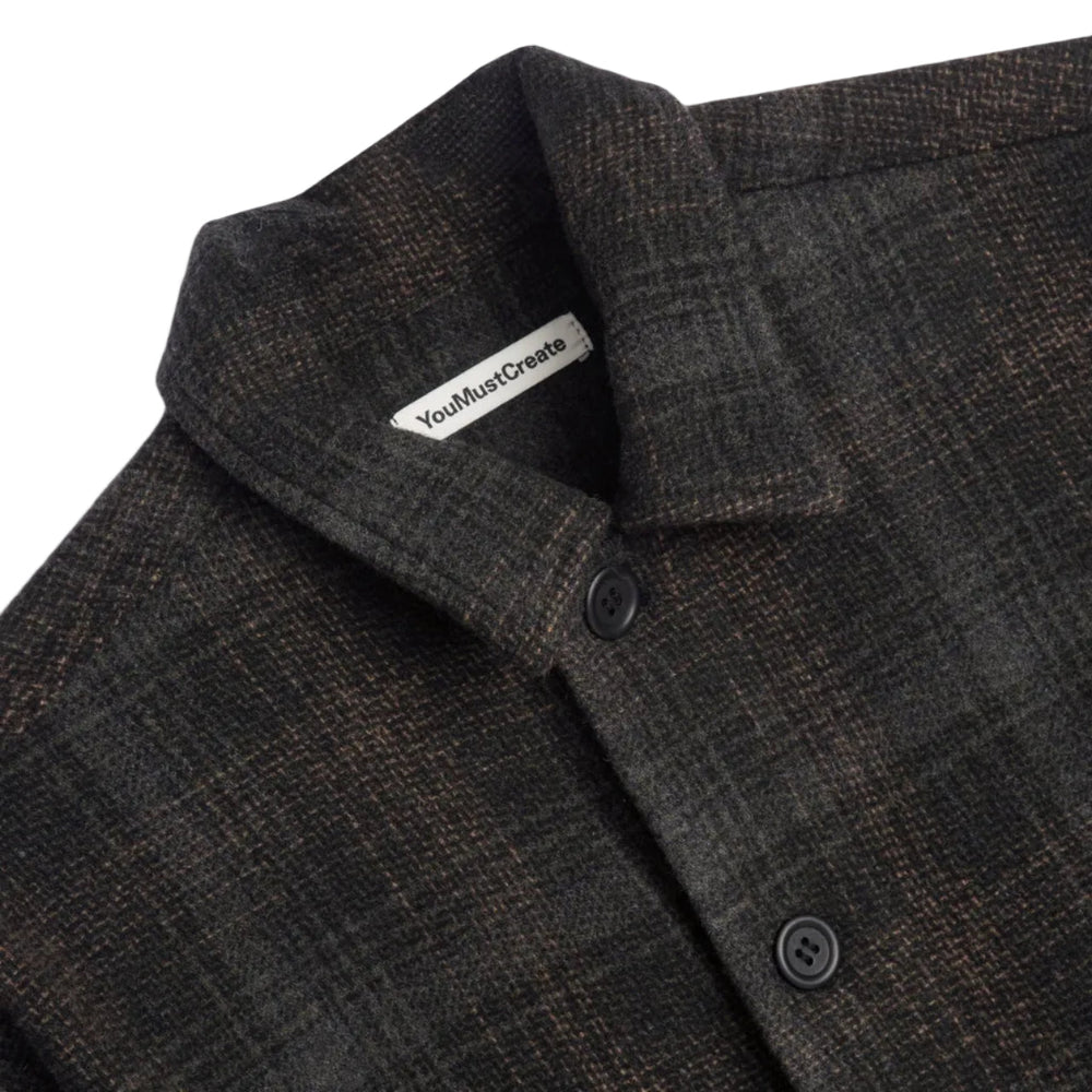 YMC PJ Flannel Wool Blend Overshirt Brown Multi - Merchant Menswear