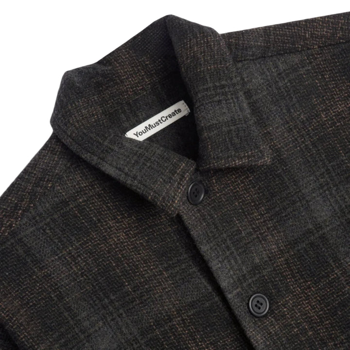 YMC PJ Flannel Wool Blend Overshirt Brown Multi - Merchant Menswear