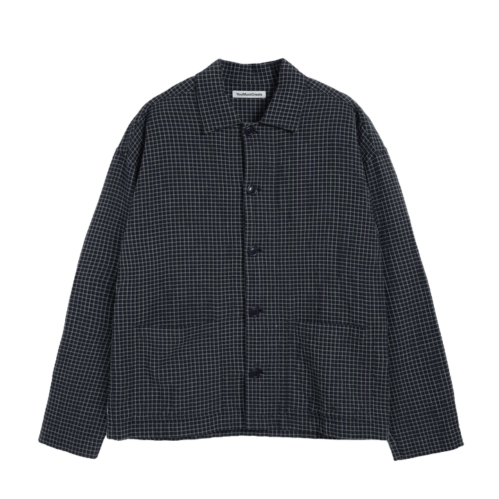 YMC PJ Mercerised Cotton/Linen Shirt Navy Check - Merchant Menswear