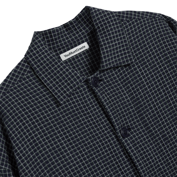 YMC PJ Mercerised Cotton/Linen Shirt Navy Check - Merchant Menswear