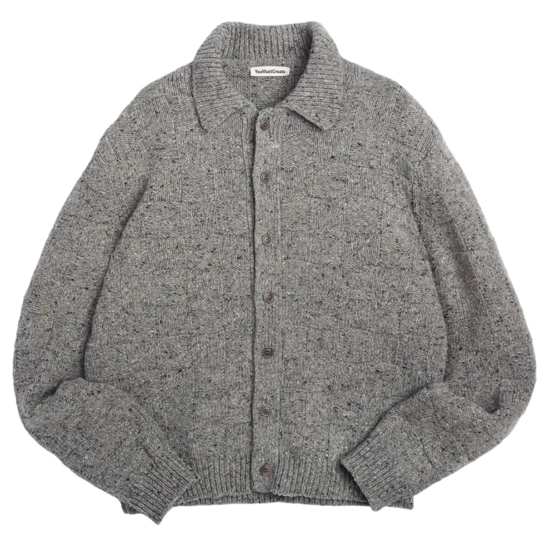 YMC Rat Pack Waffle Donegal Cardigan Grey - Merchant Menswear