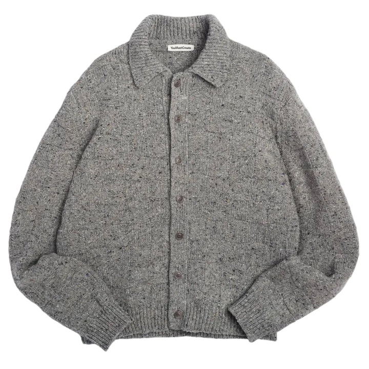 YMC Rat Pack Waffle Donegal Cardigan Grey - Merchant Menswear