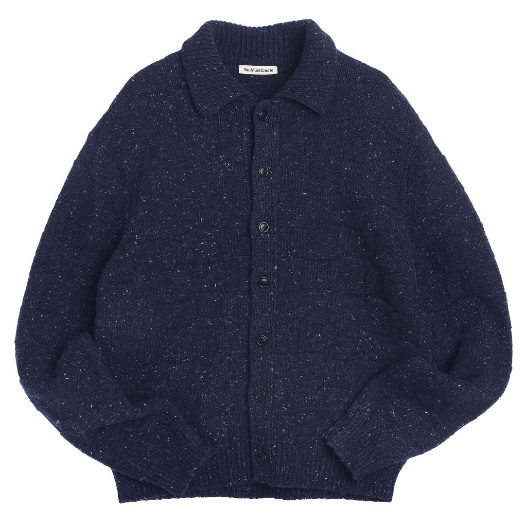 YMC Rat Pack Waffle Donegal Cardigan Navy - Merchant Menswear