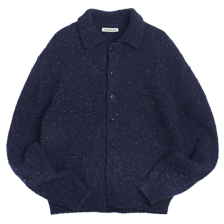 YMC Rat Pack Waffle Donegal Cardigan Navy - Merchant Menswear