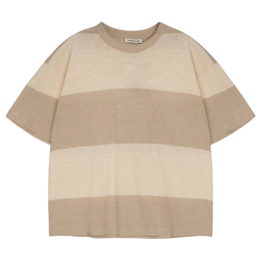 YMC Triple Wide Stripe Tee Beige/Stone - Merchant Menswear
