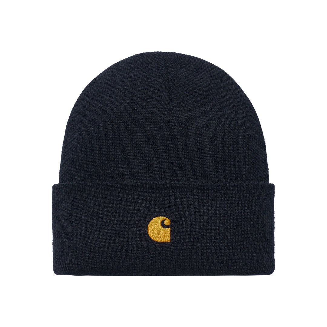 Carhartt WIP Chase Beanie Navy Gold Front Image