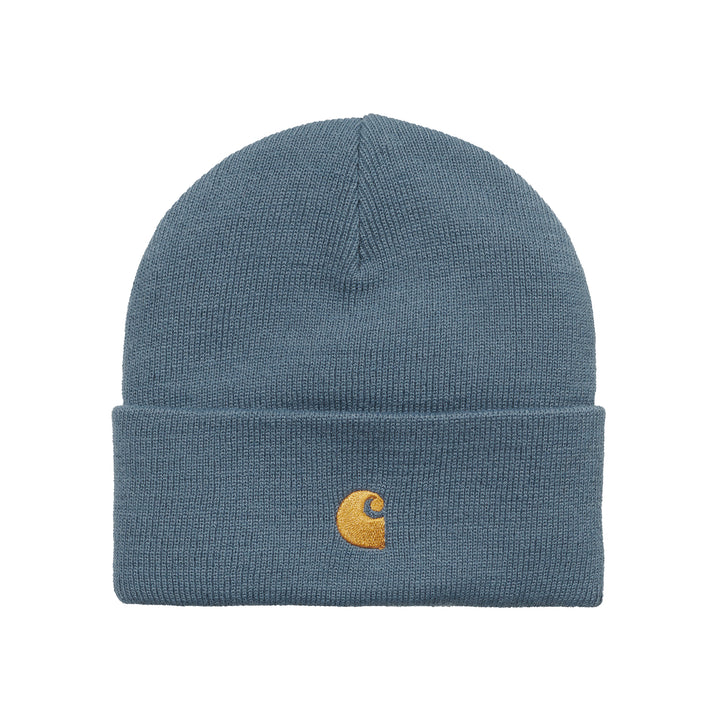Carhartt WIP Chase Beanie Storm Blue Gold Front Image