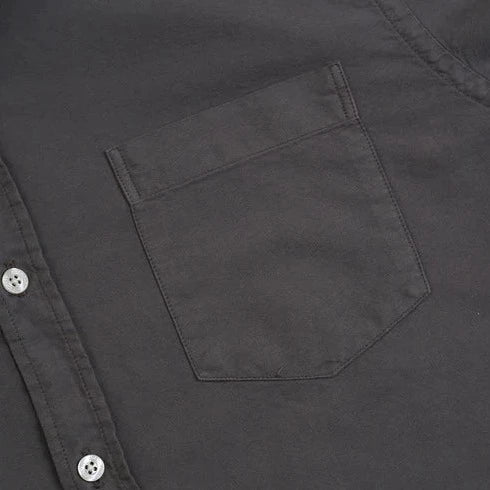 Colorful Standard Organic Button Down Oxford Shirt Lava Grey Pocket Detail Image