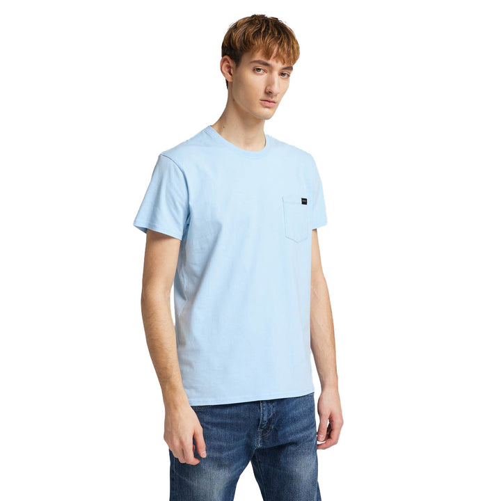 Edwin Pocket T-Shirt Cerlean Blue Model Front View Image