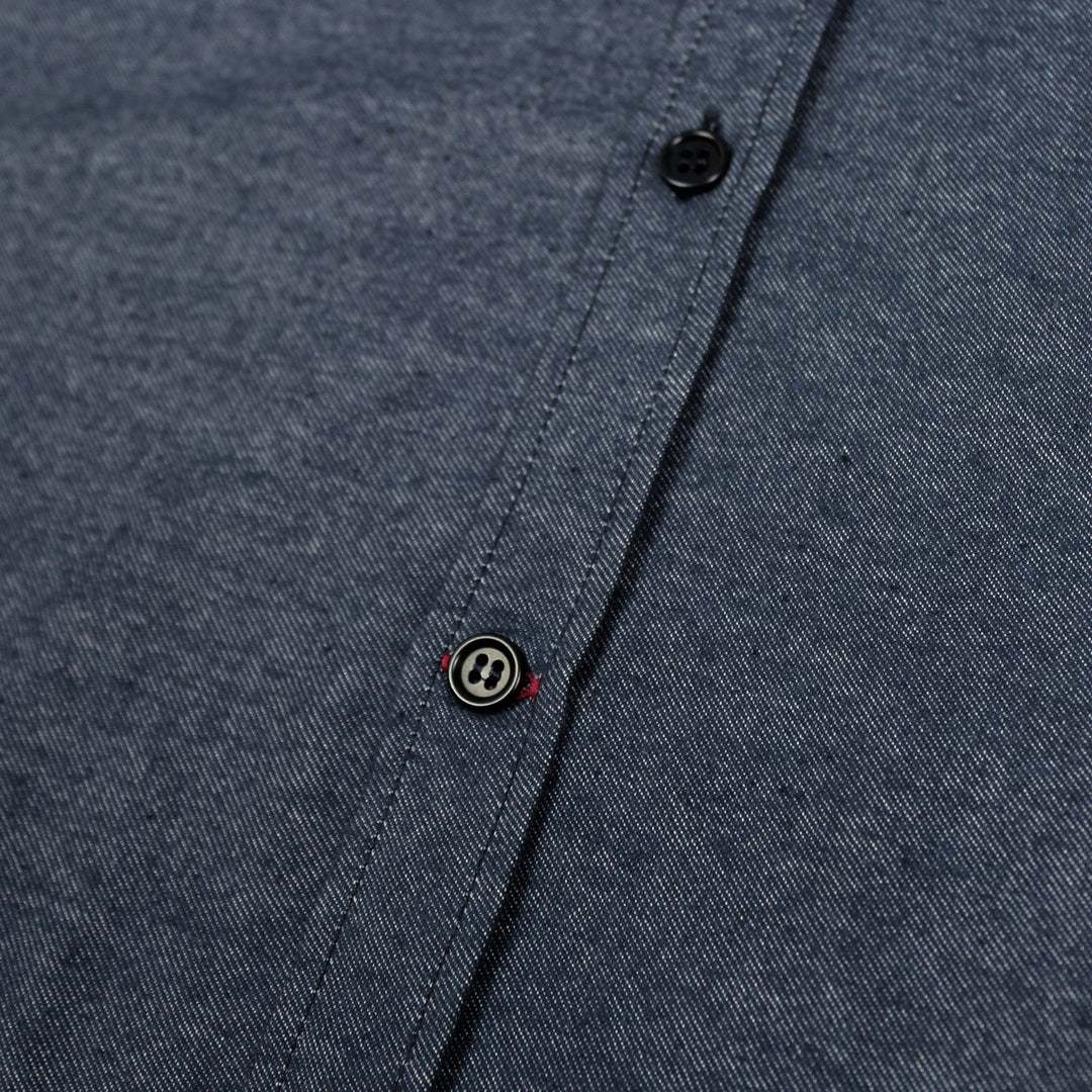 Merchant Menswear Mercante Flannel Shirt Touno Blue Close Up Detail Image