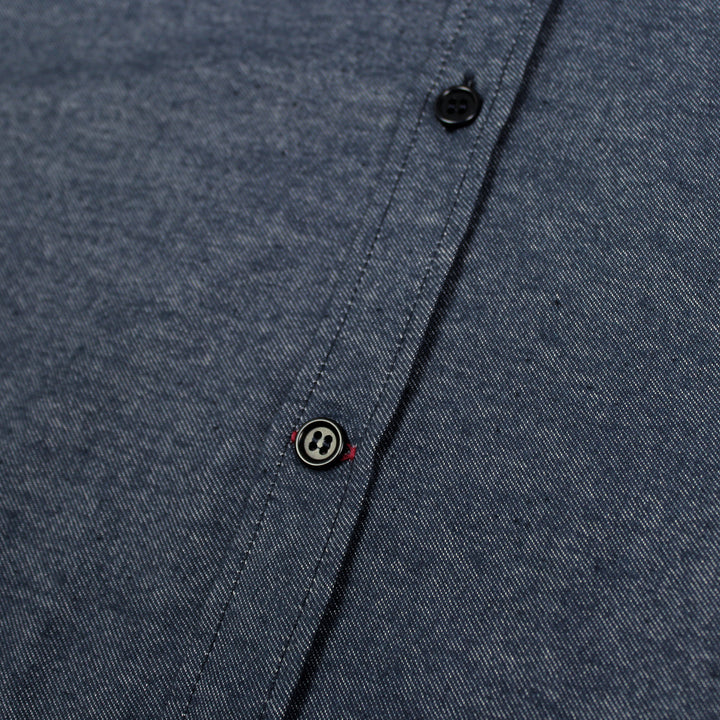 Merchant Menswear Mercante Flannel Shirt Touno Blue Close Up Detail Image