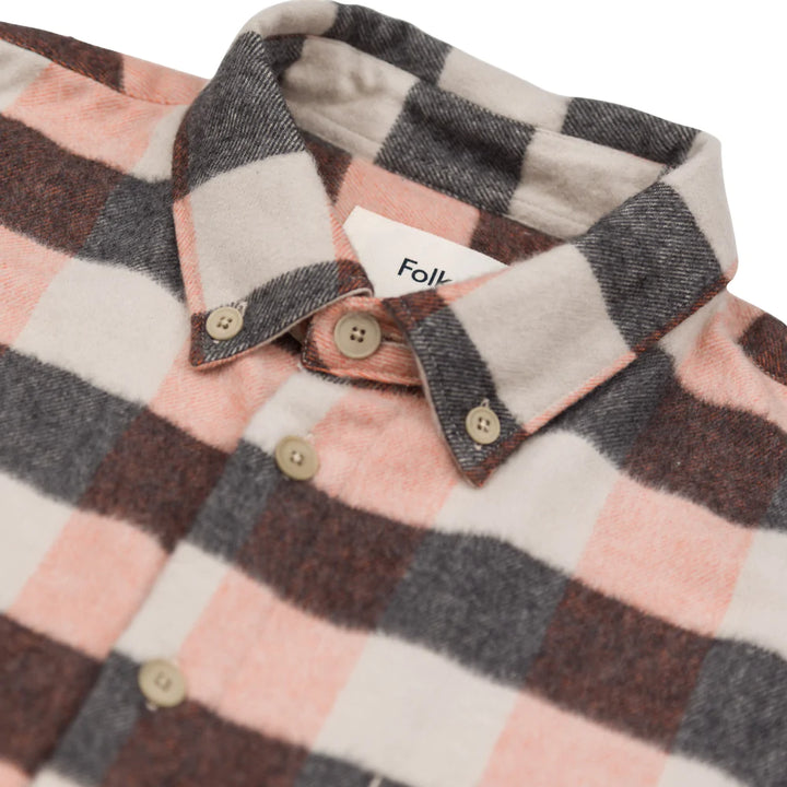 Folk Relaxed Fit Flannel Check Shirt Copper Collar Detail Image