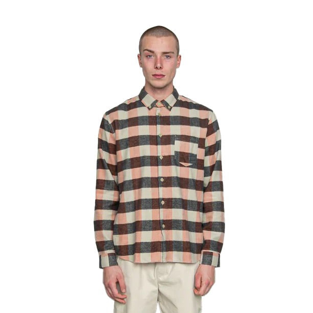 Folk Relaxed Fit Flannel Check Shirt Copper Model Front View Image