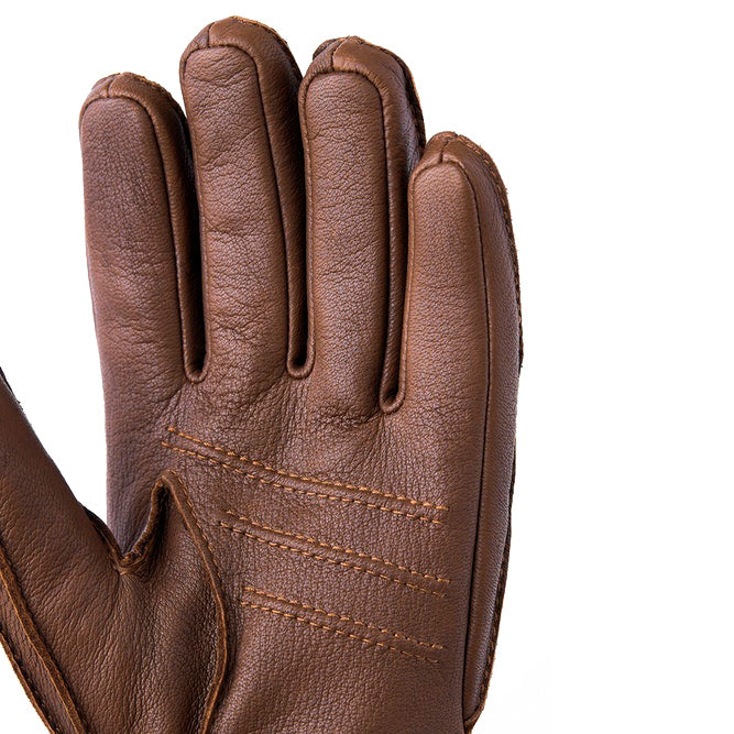 Hestra Deerskin Primaloft Glove Chocolate Hand Detail View