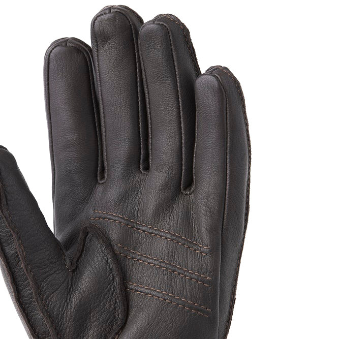 Hestra Deerskin Primaloft Glove Dark Brown Hand Detail View