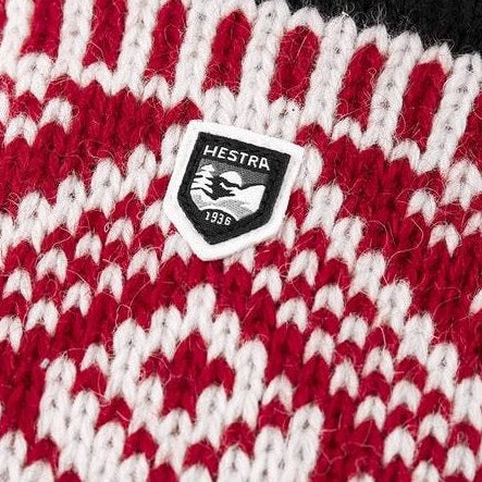 Hestra Nordic Wool Mitt Red Off White Detail View Image