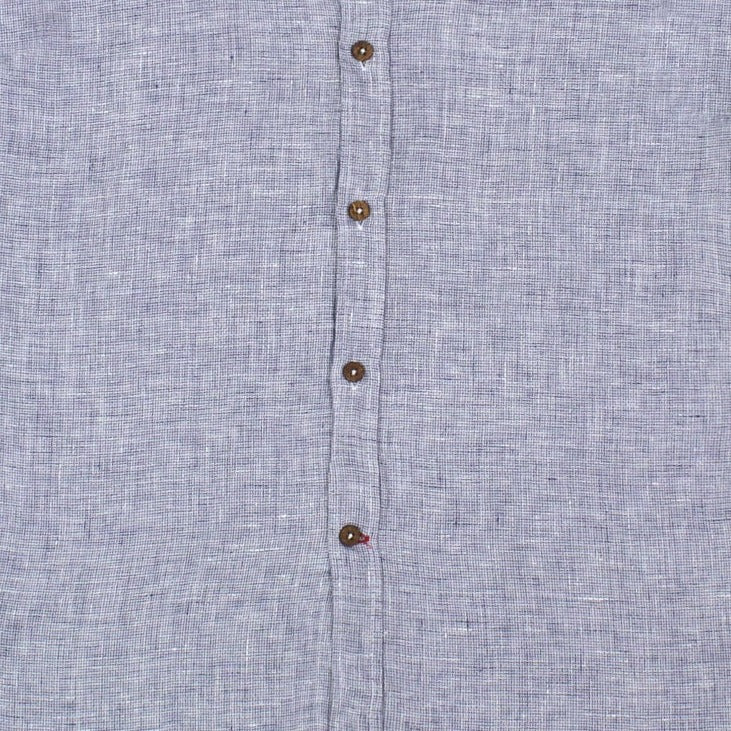 Merchant Menswear Mercante Basket Weave Linen Shirt Viareggio Blue Fabric Detail Image