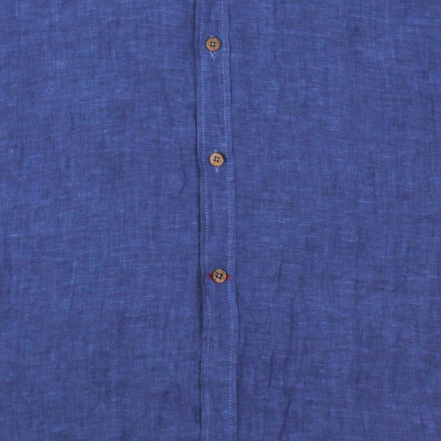 Merchant Menswear Mercante Linen Shirt Rimini Blue Fabric Detail View