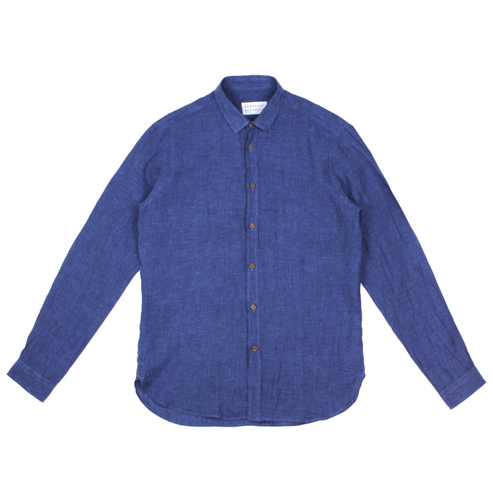 Merchant Menswear Mercante Linen Shirt Rimini Blue Front View Image