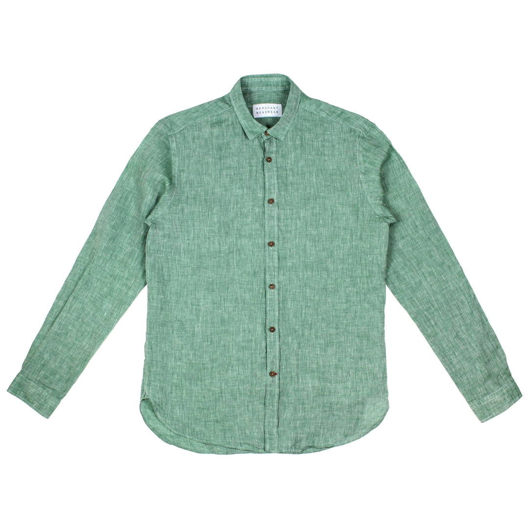 Merchant Menswear Mercante Linen Shirt Tuscan Green Front View Image