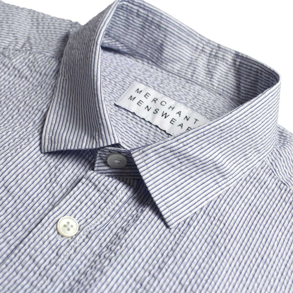 Merchant Menswear Mercante Seersucker Stripe Shirt Carrara White Collar View Image