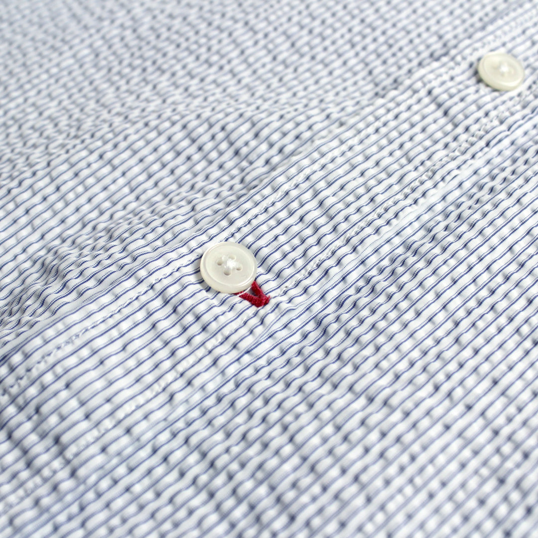 Merchant Menswear Mercante Seersucker Stripe Shirt Carrara White Detail View Image