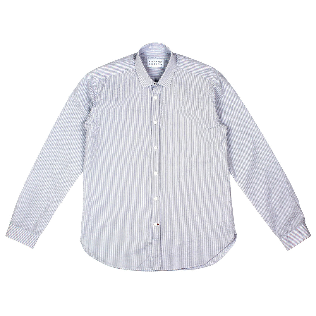 Merchant Menswear Mercante Seersucker Stripe Shirt Carrara White Front View Image